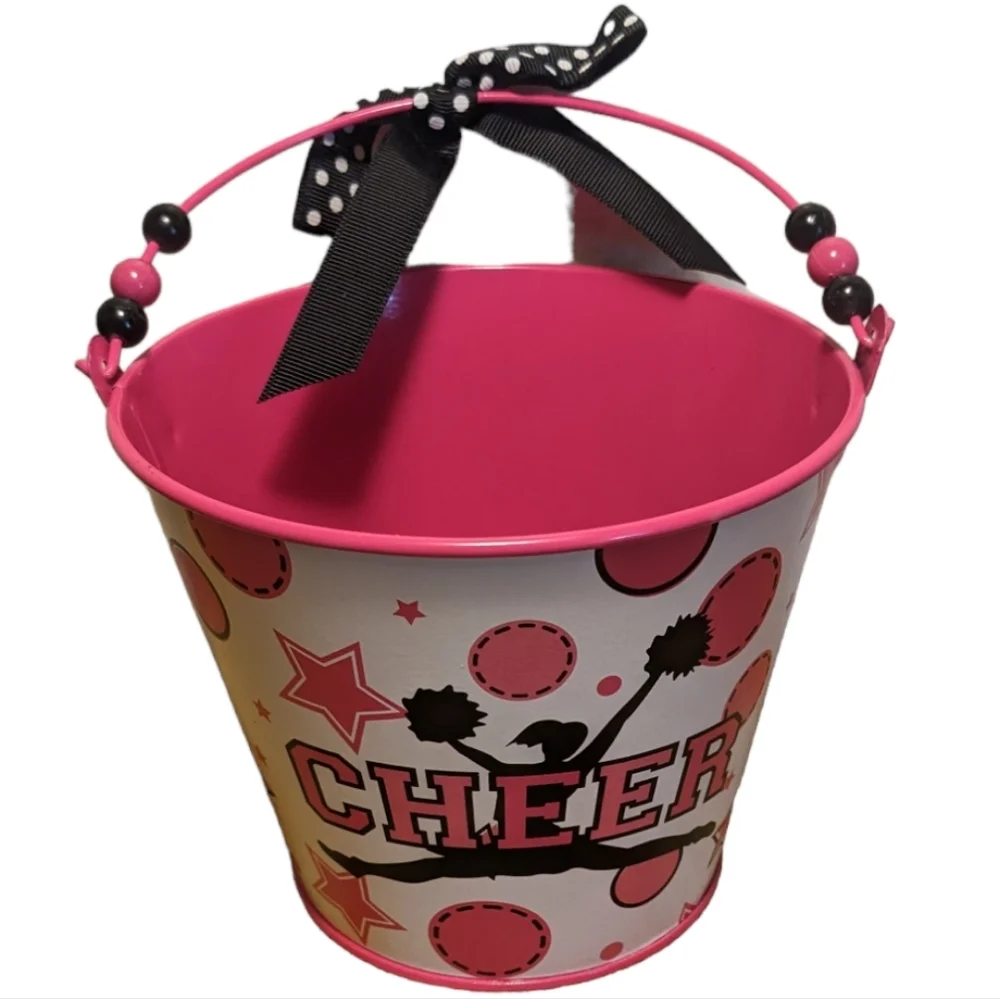Burton & Burton Spirited Gifts Pink  Cheer Cheerleader Metal Pail Plante…